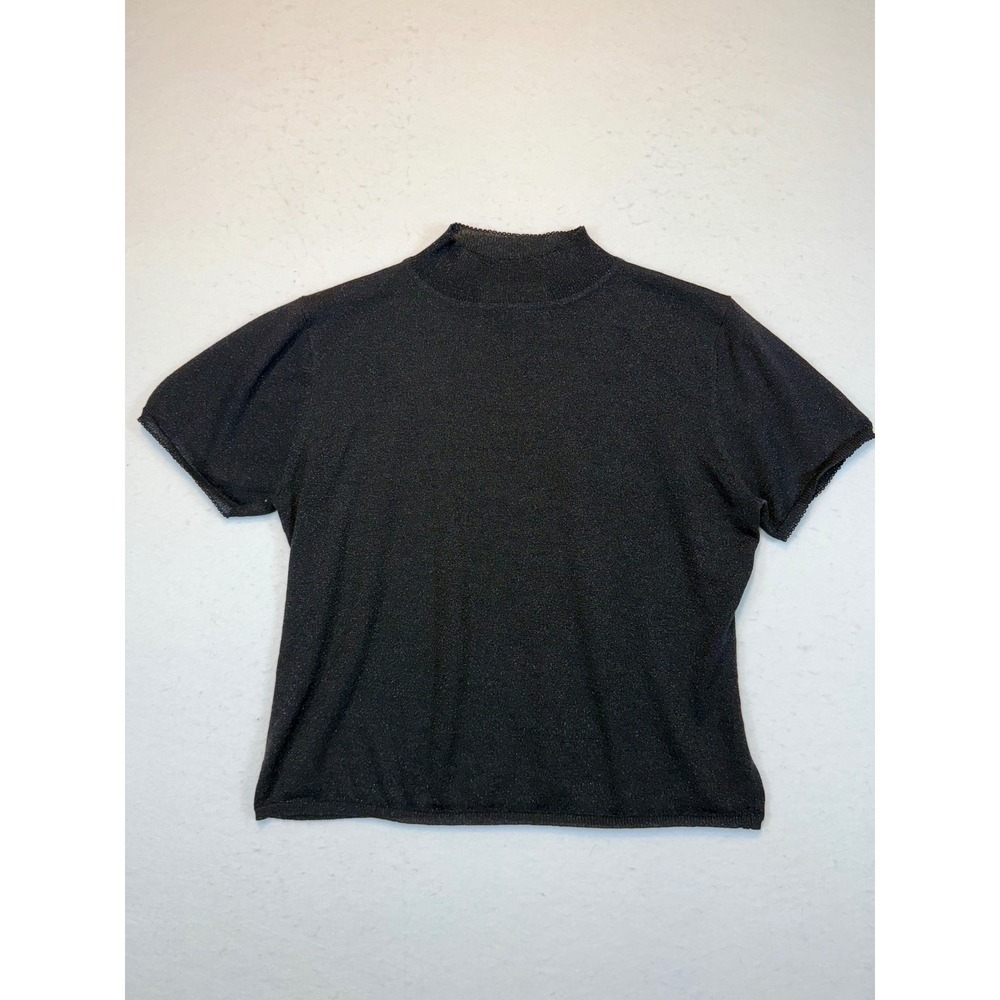 Sag Harbor Mock Neck Top Short Sleeve Sparkle Knit Blouse Women's